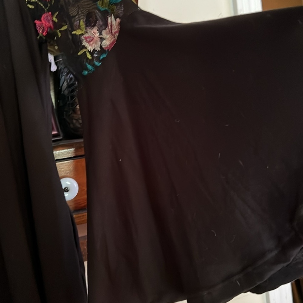 P & ROSE Black w/Sheer Floral Yoke, Empire Waist Long Sleeve Mini Dress, GUC. - Picture 6 of 11